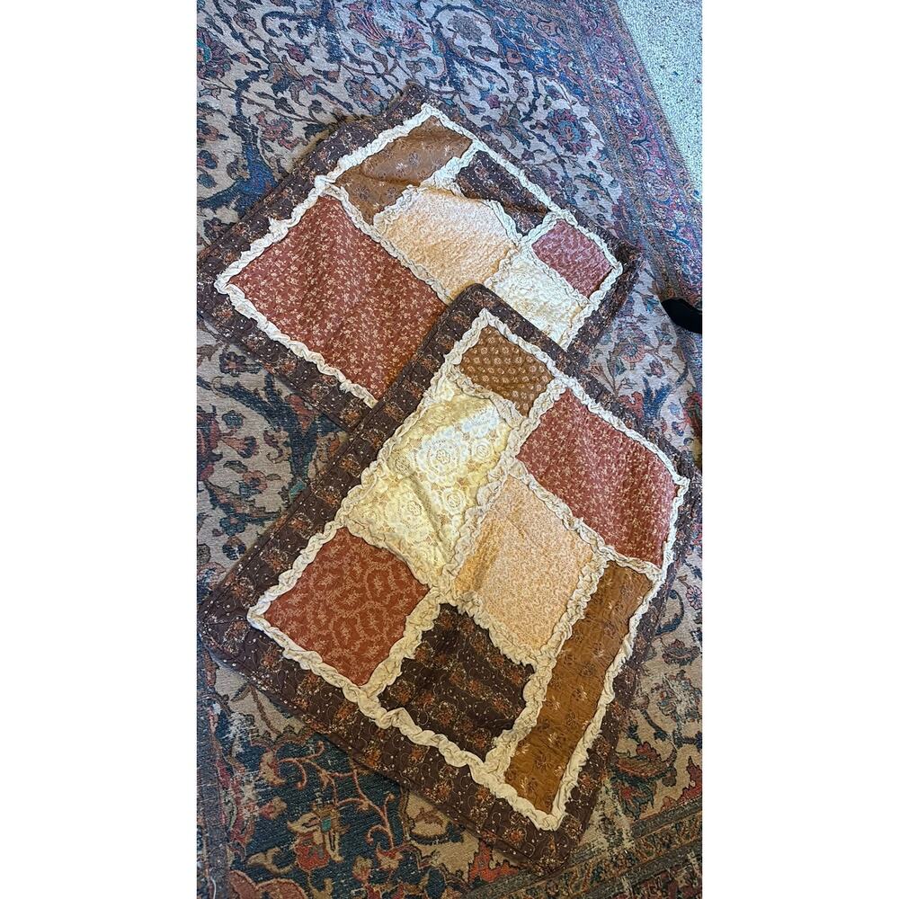 vintage 80s  brown patchwork multimedia pillowcase quilt